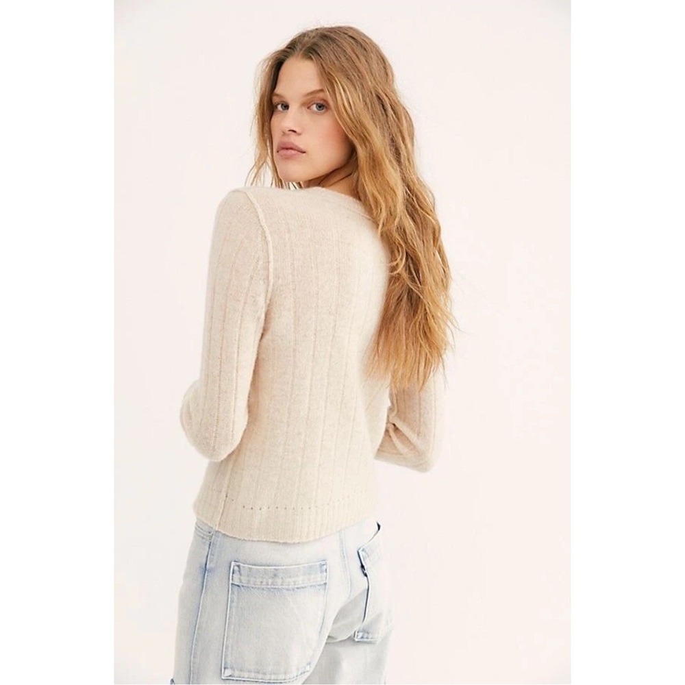 FREE‎ PEOPLE Sz Small BE MINE CASHMERE CREW NECK RIBBED PULLOVER SWEATER IVORY